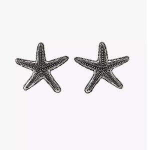 Zara Silver Starfish Earrings Beachy Nautical Resortwear Swim‎ Ocean Star